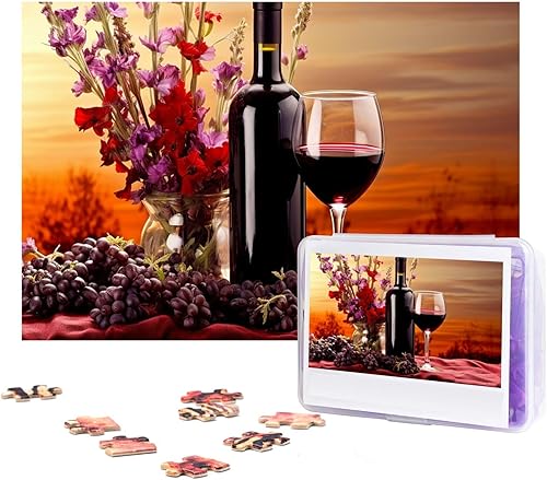 Rompecabezas de flores de vino tinto de 300 piezas, rompecabezas de madera, rompecabezas de fotos personalizados para adultos y amigos, rompecabezas