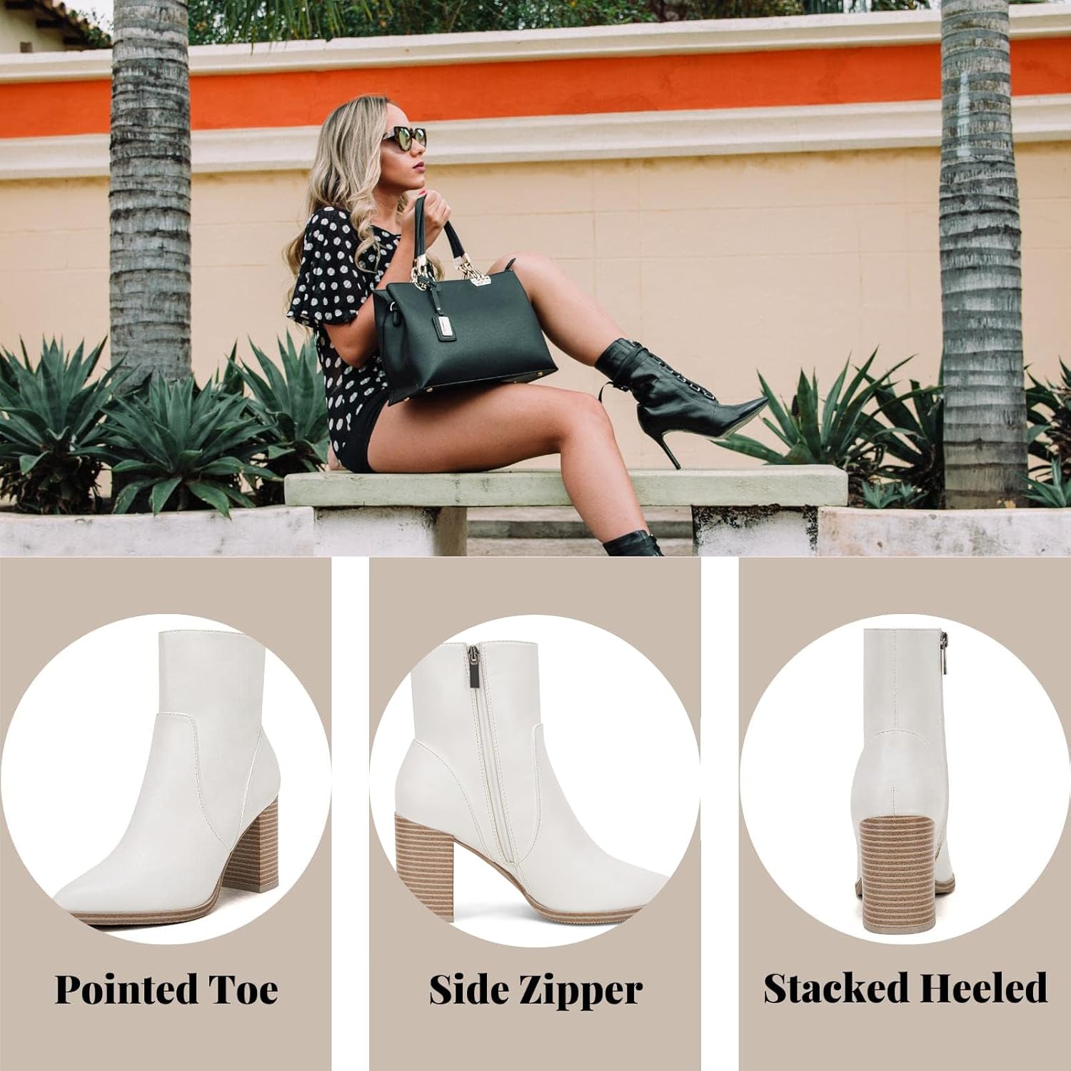 LAICIGO Women's Pointed Toe Ankle Boots Chunky Stacked Heel Side Zipper Faux Leather Ankle Booties - Image 5