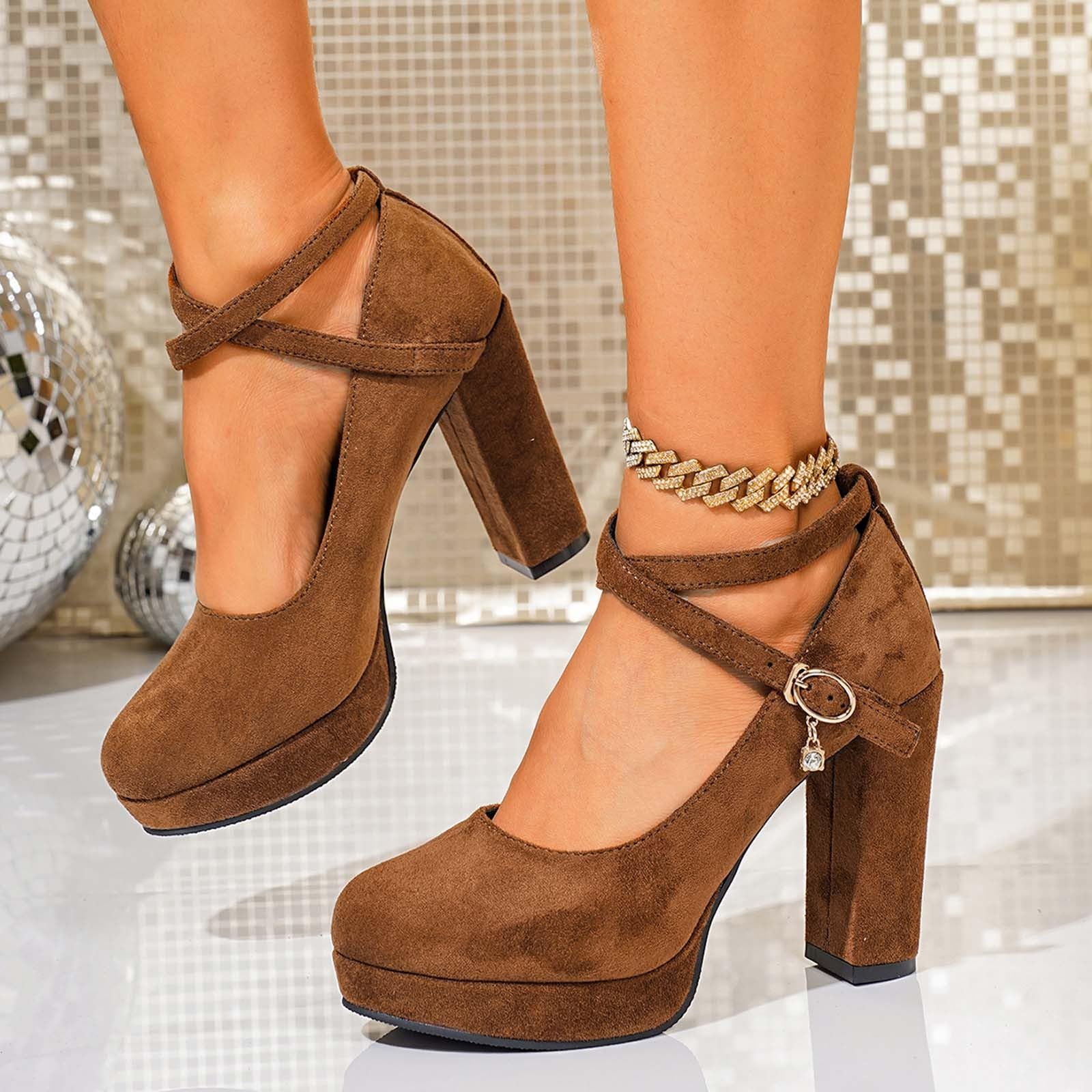 Scarpe Oktoberfest Donna Velluto Cinturino Incrociato Tacco Grosso | Décolleté Dirndl in velluto con fascia incrociata, scarpe eleganti stile bavarese per festa della birra, matrimonio e