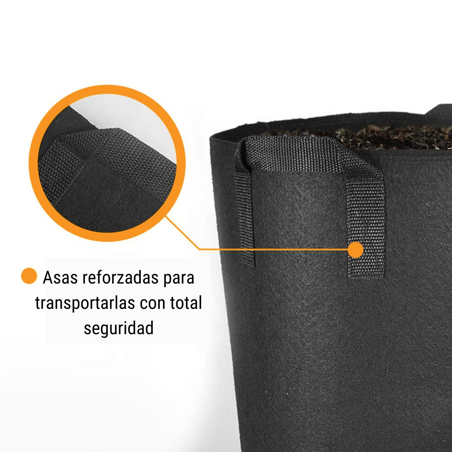 GROWMANIA Lot de 5 sacs de culture en tissu noir avec poignées de 8 litres de capacité pour plantes et fleurs rondes + étiquette cadeau