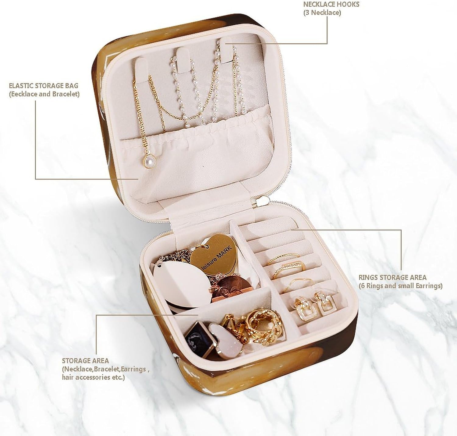 Women's Fashion Jewelry Box, Scoop Up with A Spoon Printing To Go Portable Jewelry Box, Personalized Travel Mini Jewelry Organizer,Exquisite Portable Jewelry Box image 5