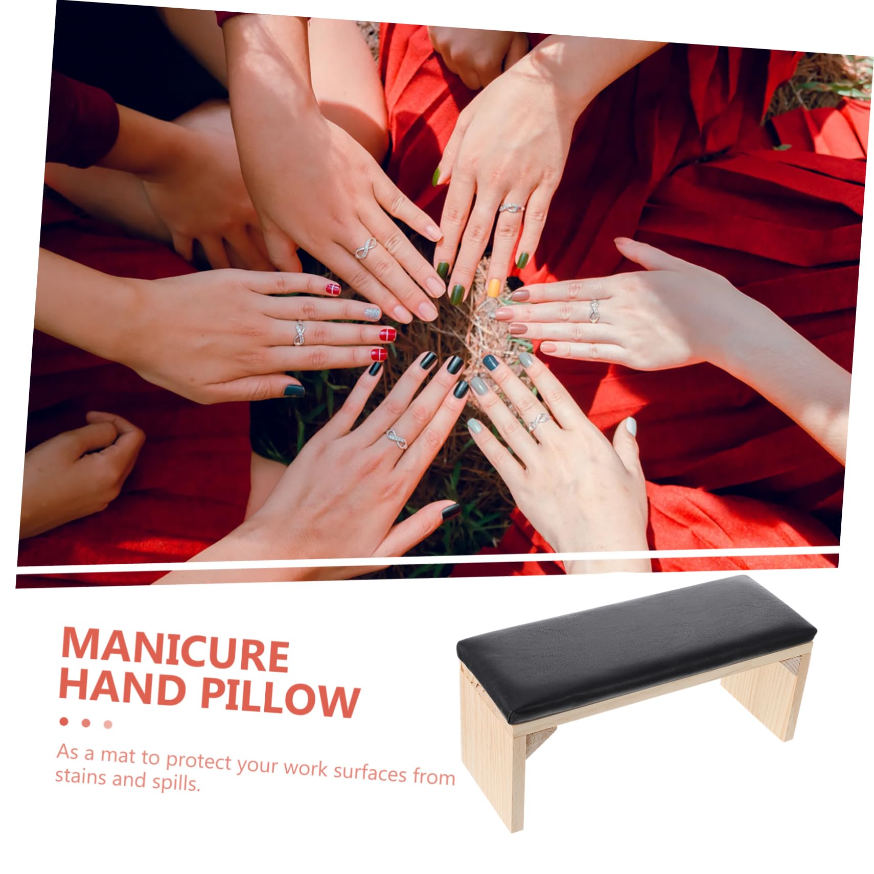Cuscino Poggiamani per Manicure in Legno e Cuoio Nero