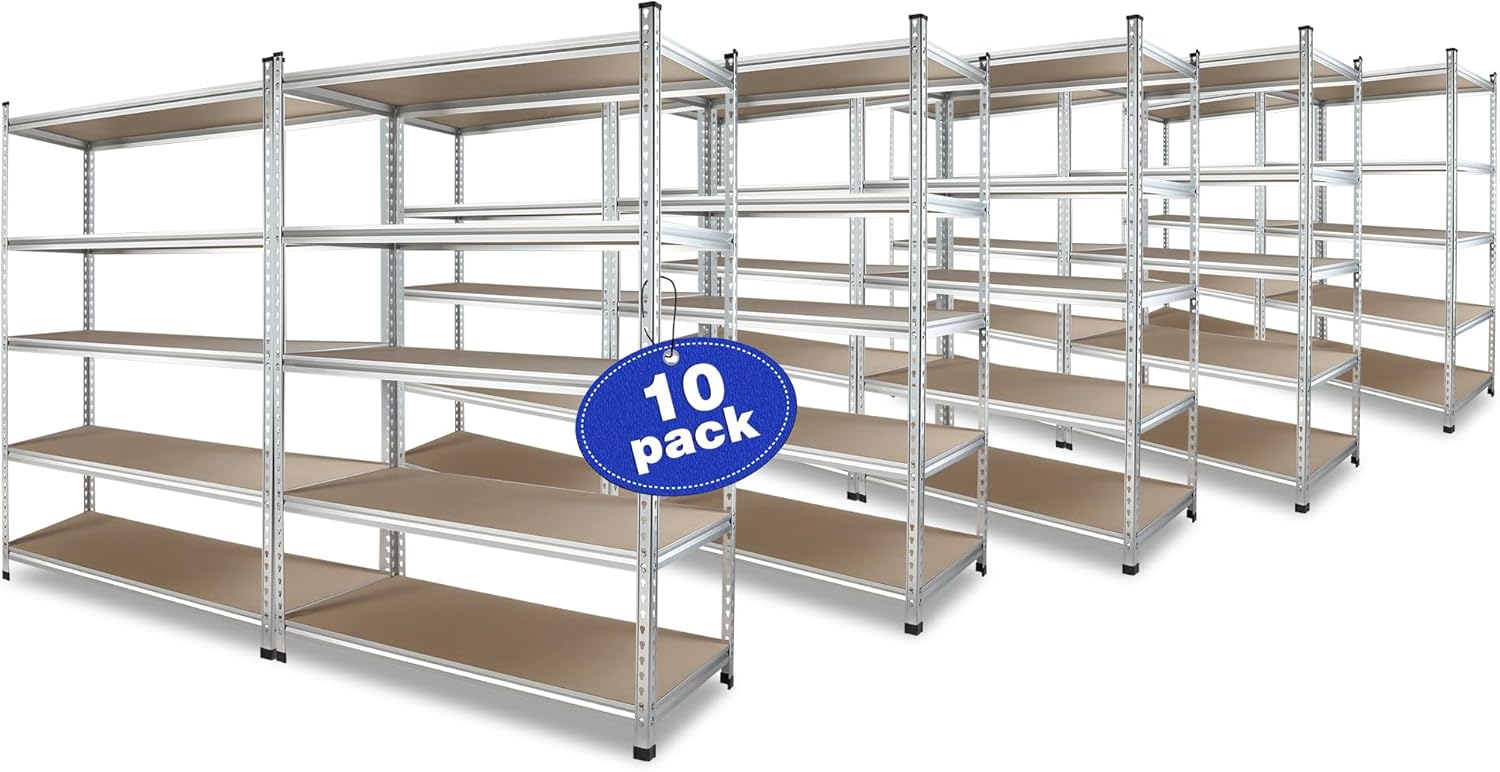 WORKPRO 5-Tier Storage Shelving Unit, 48”W x 24”D x 72”H, Adjustable Storage Rack Heavy Duty Aluminum Alloy Shelf, 2750 lbs Load Capacity (Total), for Garage, Kitchen, Bathroom, Warehouse, Pack of 10