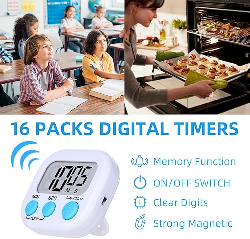 Miniatura 3 de 16 paquetes de temporizador digital multifunción temporizadores electrónicos para aula, pequeño cronómetro magnético de cuenta regresiva, mini reloj
