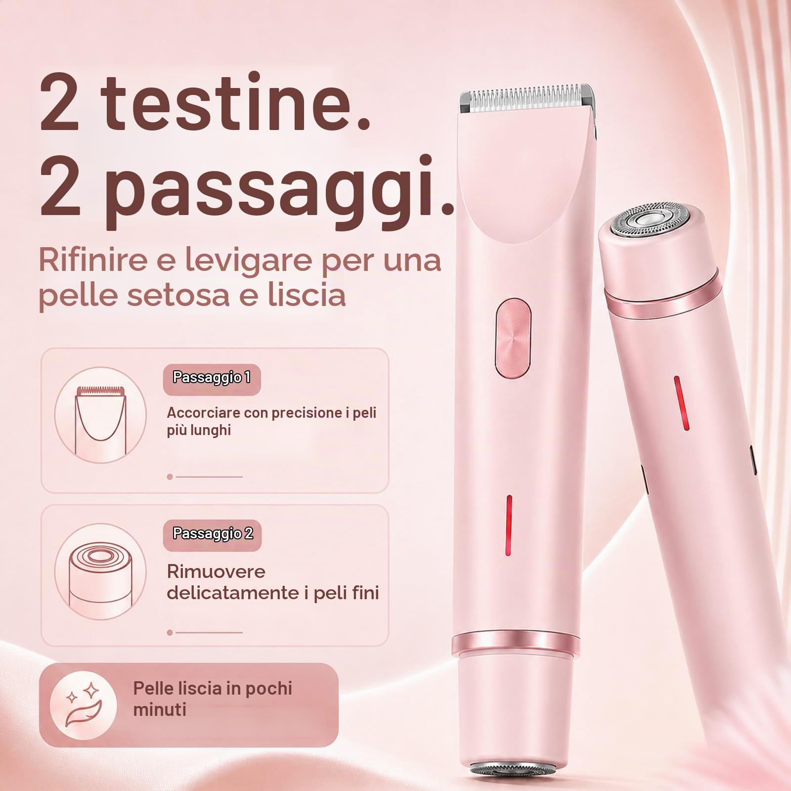 Shavea Perfetta, Belloria Rasoio Donna, Rasoio Elettrico Donna Zona Bikini, 2 In 1 Per Bikini E Corpo, Per Uso A Secco E A Umido, Adatto Per Viso, Ascelle, Gambe E Tutto Il Corpo