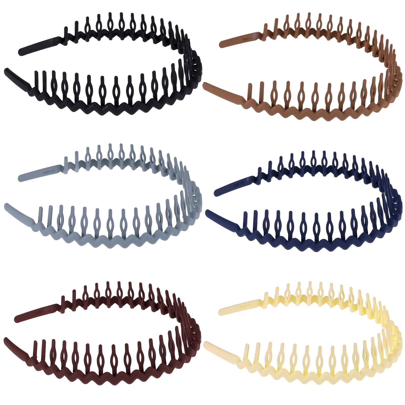 Qianyu6PCS U Shaped Headbands Zig Zag Shark Tooth Headbands Recycled Plastic Wave Teeth Shape Elastic Slip Candy Color Classic Hair Hoop Comb Accessories for Women Men Lady Girl Thick Hair