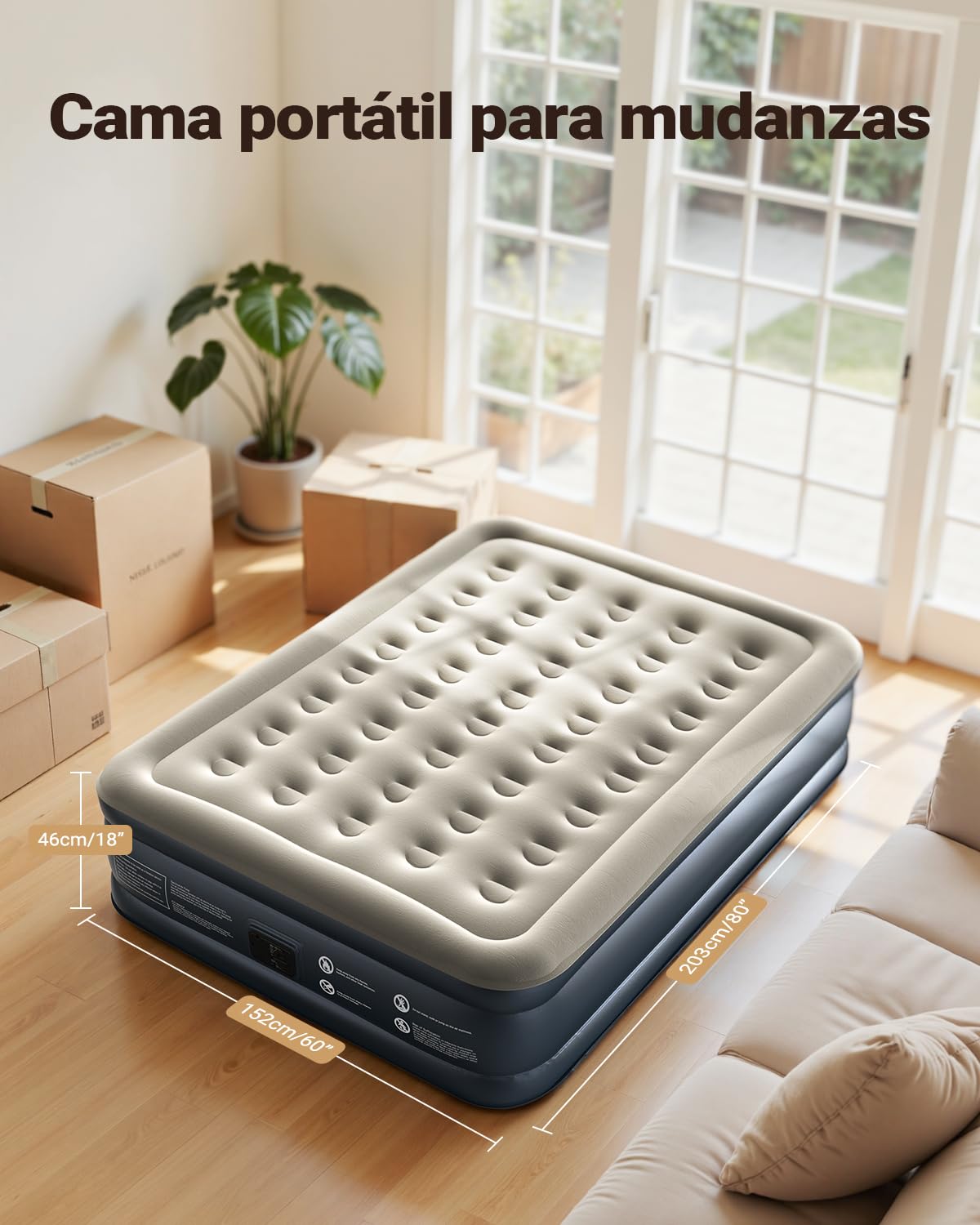 iDOO Colchón Hinchable 152x203x46cm Bomba Integrada Máximo 295kg Cama Matrimonial