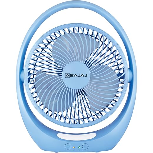 Bajaj Pygmy Go 178MM Mini Fan with LED Lighting | Rechargeable | USB Charging | 4-hours Battery Backup | 3 Speed | 2-Light Brightness Setting | High Speed | PortableBlue