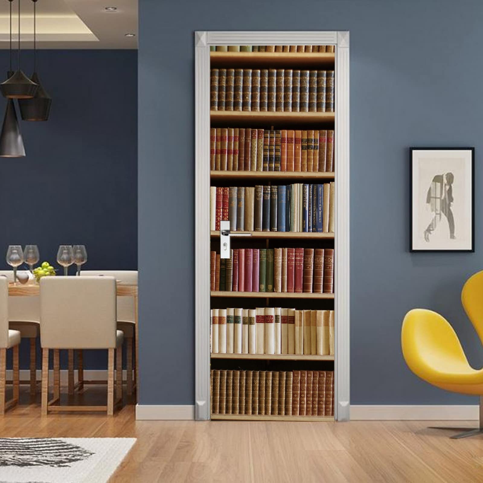 A.Monamour Adesivo Porta Autoadesiva 3D Vecchi Libri Su Sfondo Scaffale In Legno Scaffale Vinile PVC Adesivi per Porte Interne Pellicola Adesiva Poster Sticker Murale Parete Carta da Parati