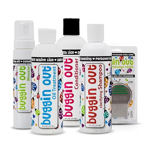 buggin out Mega Care Kit de piojos  Rutina completa con mousse, aceite, champú clarificante, acondicionador y peine  Cuidado suave para el cuero