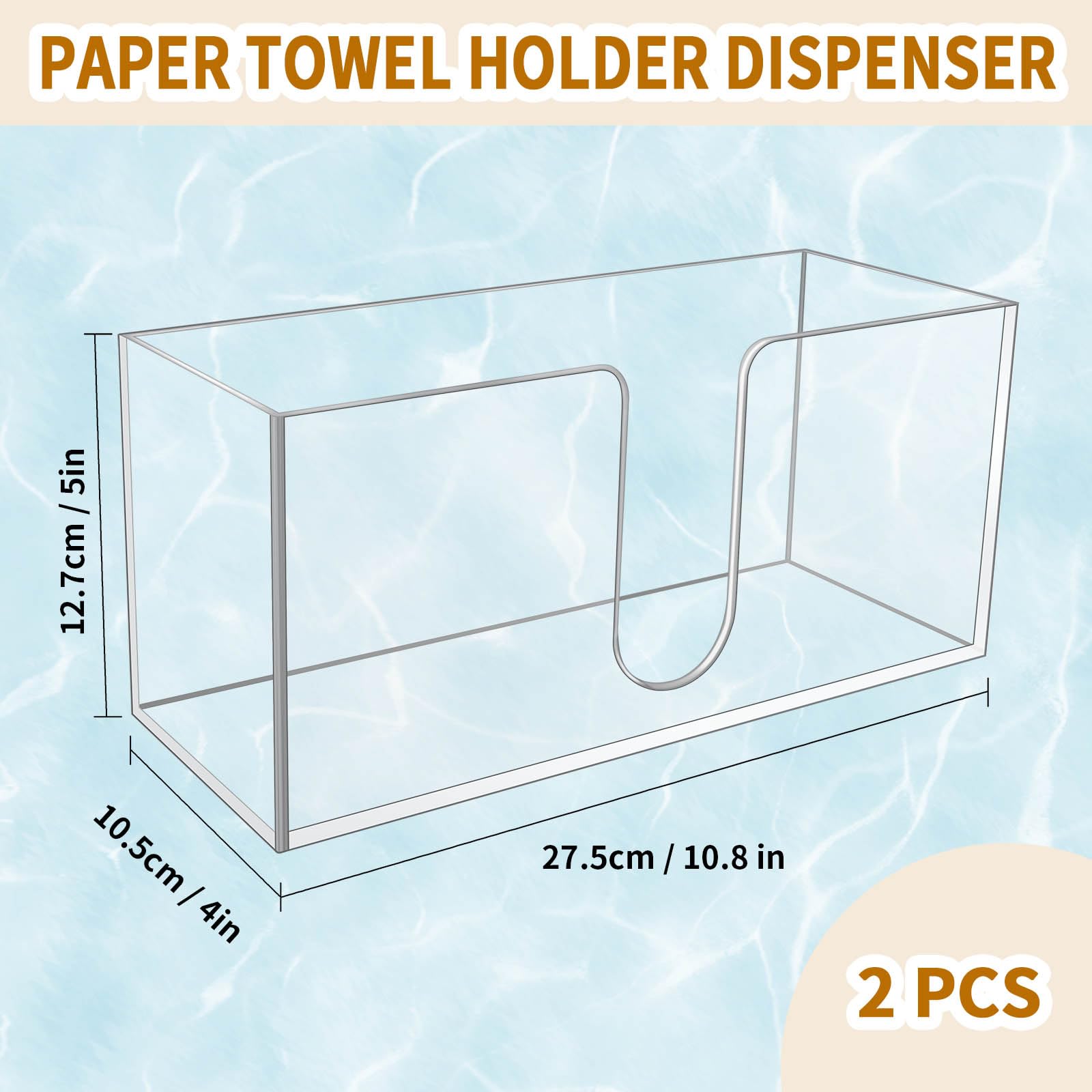 Paquete de 4 soportes acrílicos para toallas de papel, dispensador de toallas de papel para encimera/servilletero acrílico (acrílico de 5 mm), toallas de papel plegables en C o multipliegues, para