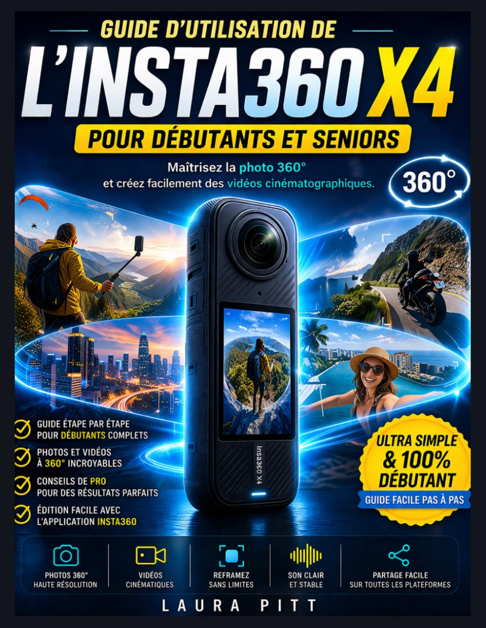 Guide d'utilisation de l'Insta 360 X4 pour débutants et seniors: Maîtrisez la photographie à 360°, réalisez des vidéos époustouflantes et créez facilement du contenu cinématographique.