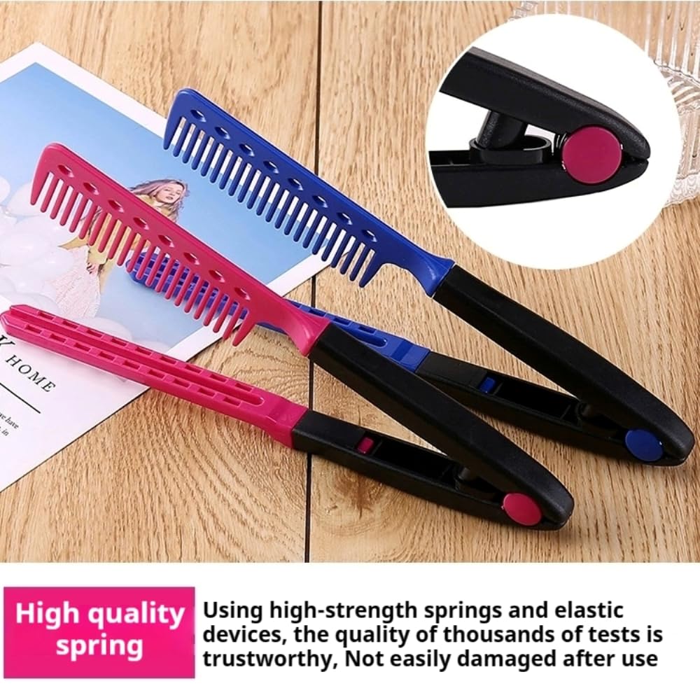 2-Pack Hair Straightening Comb Set, Flat Iron Comb, Grip Comb for Flat Iron (Rose Red, Blue)