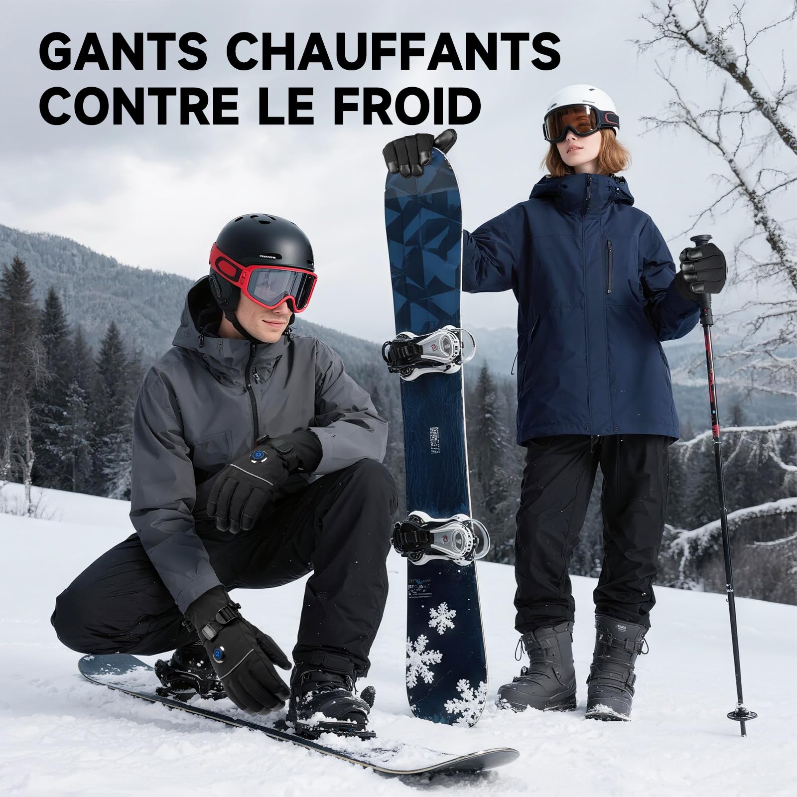 Gants Chauffants, 5V 6000mAh Électrique Rechargeable Gant Chauffant pour Homme Femme, 3 Niveaux De Chauffage Gants d'hiver Imperméables Écran Tactile pour Sports - Moto, Vélo