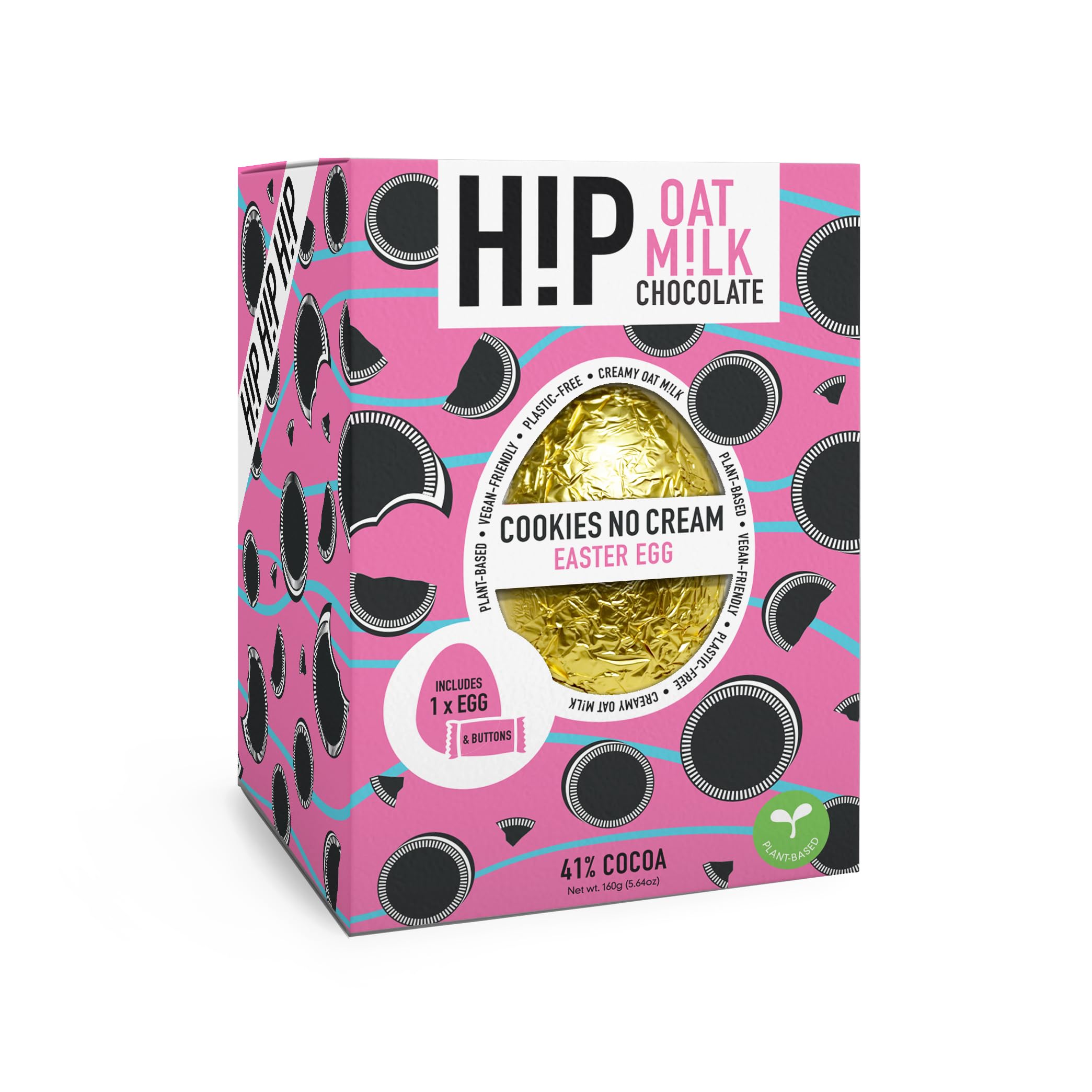 H!P Easter Egg Cookies no Cream Oat M!lk Chocolate 160g | Vegan-friendly chocolate Easter Egg with Chocolate Buttons