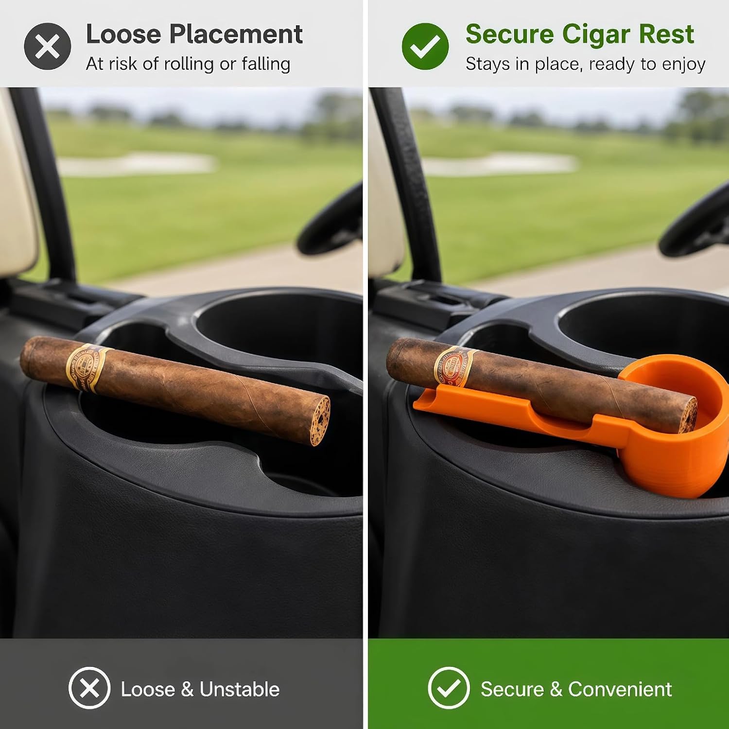 Golf Cart Cigar Holder - Premium Hard Plastic Cigar Stand & Mount, Utilizes Existing Golf Ball Holder Slots, Anti-Wobble Tactical Cigar Clip, Luxury Golf Accessories Gift for Men image 3