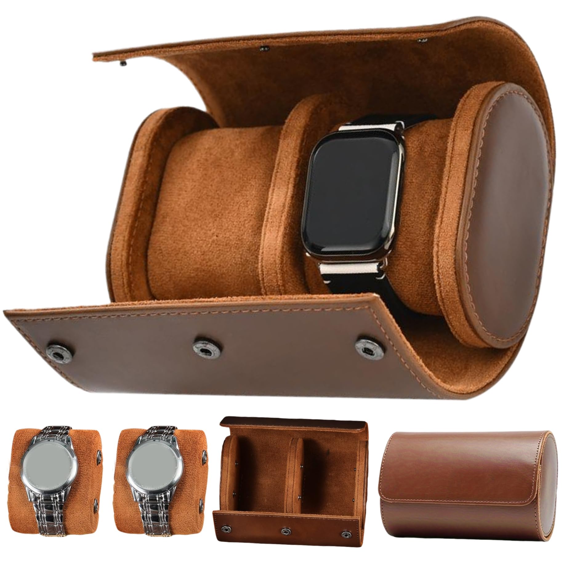Boîtier de voyage montre en cuir PU à 2 slots amovibles