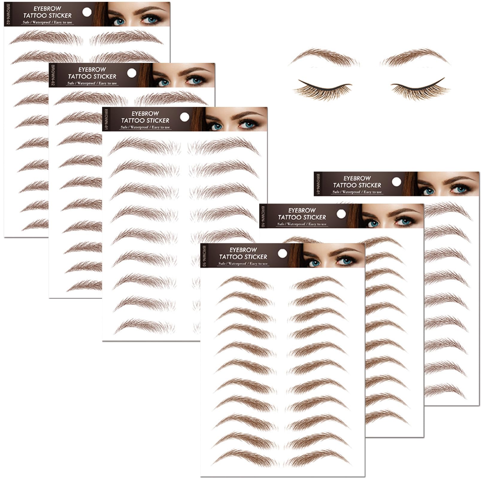 Brown Eyebrow Tattoo 66 Pairs, Hair-Like Popular Fake Eyebrows Waterproof Lasting 4D Realistic Makeup Tattoo Arch Style, Eyebrow Transfer Stickers for