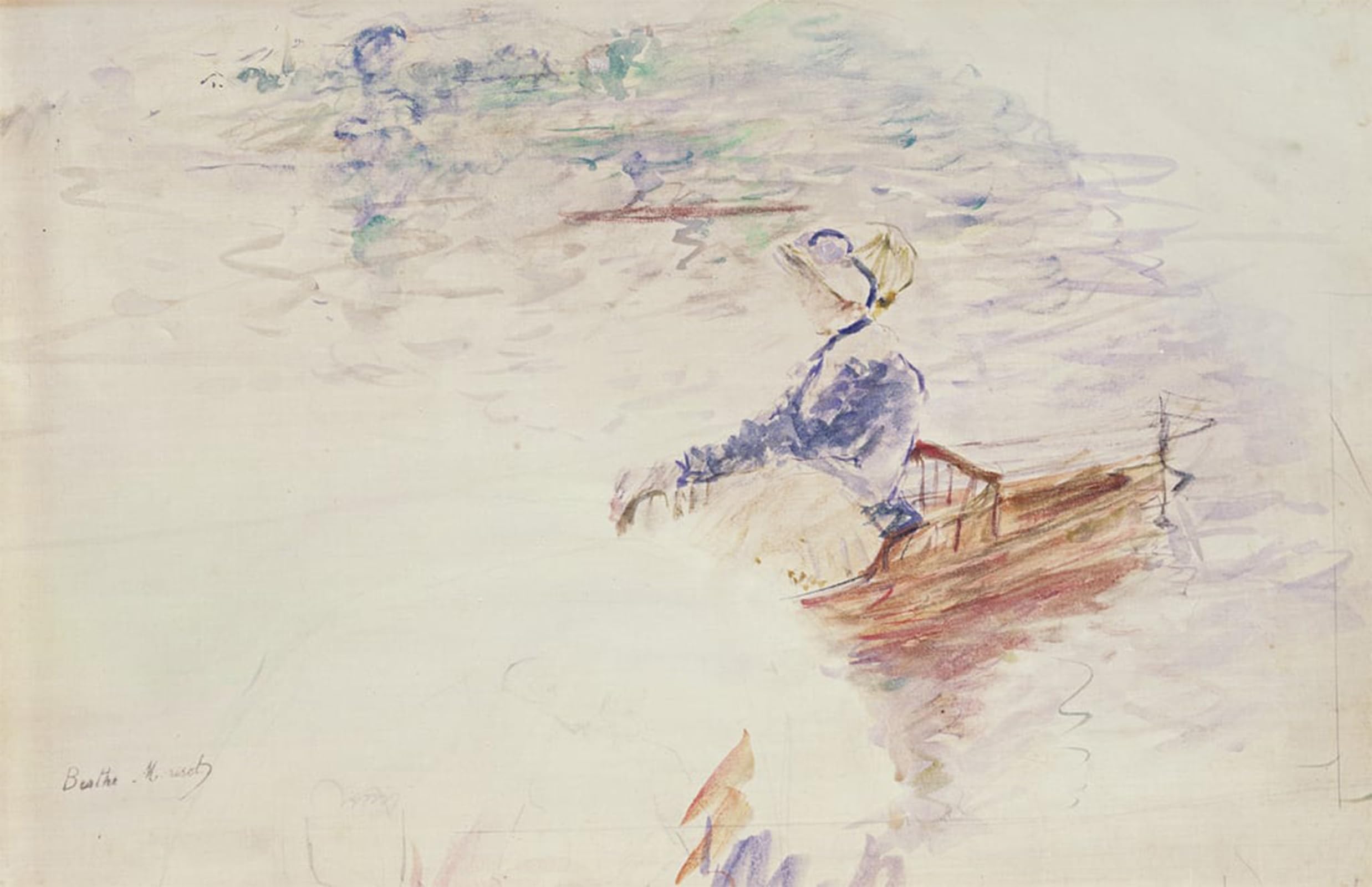 SERENDIPITP Aesthetic Poster Photo Wall Print Retro Picture Sketch of a Young Woman in a Boat by Berthe Morisot Modern Wall Artwork for Home Decor 60x90cm
