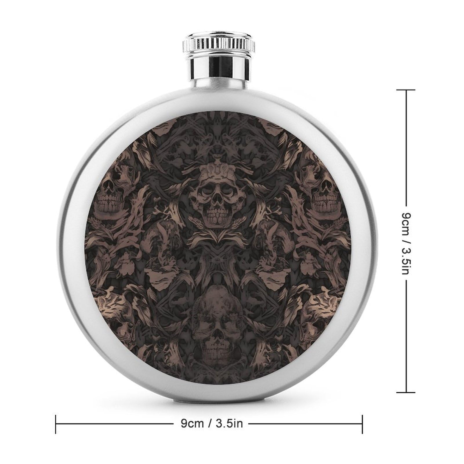 Stainless Steel Wine Bottle Liquor Container Gothic Wallpaper for Walls Skull Damask Print Leak Proof Hip Flask Durable for Camping Hiking Travel Festivals