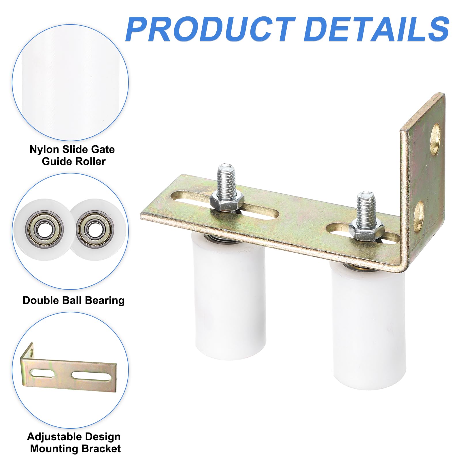 QUARKZMAN 4Pcs Rullo Guida Cancello Scorrevole 3" Supporto Cancello Bianco