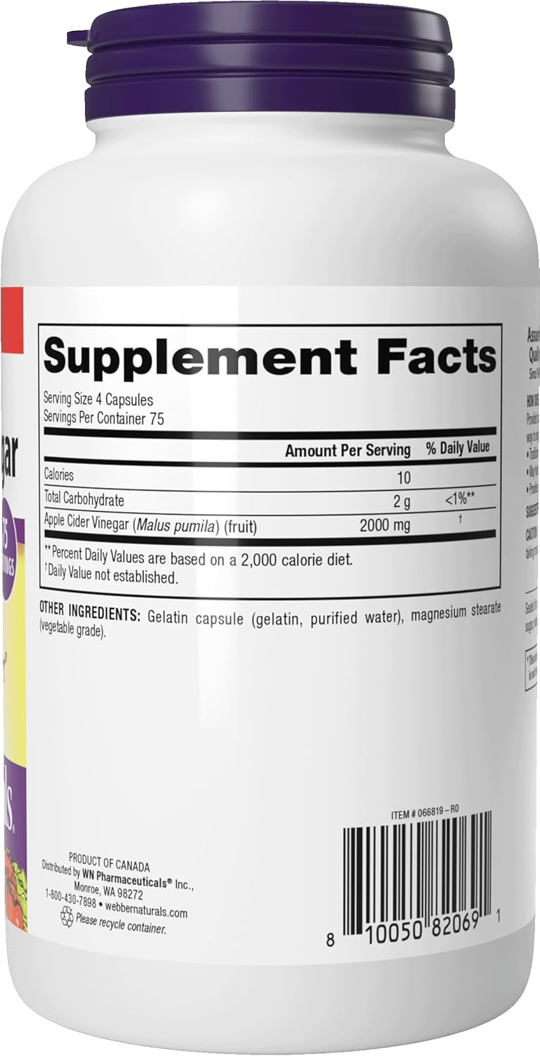 Webber Naturals Apple Cider Vinegar 2000 mg with The Mother, High Potency, 300 Capsules, 2000 mg per Serving, Natural Digestion Support, Non-GMO, Gluten, Dairy & Sugar Free - Image 8