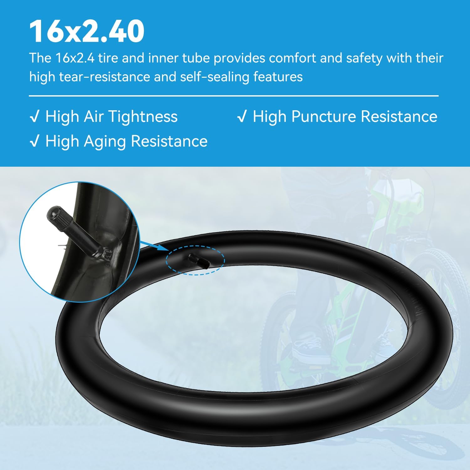 16x2.4 Bike Tire and Inner Tube Set Compatible with Electric Bike Kids Bicycle E-Scooter, 16x2.40 64-305 16 Inch Dirt Bike Tire for Razor MX650 MX500 SX500 Mcgrath Dirt Rocket Bike (2-Packs)