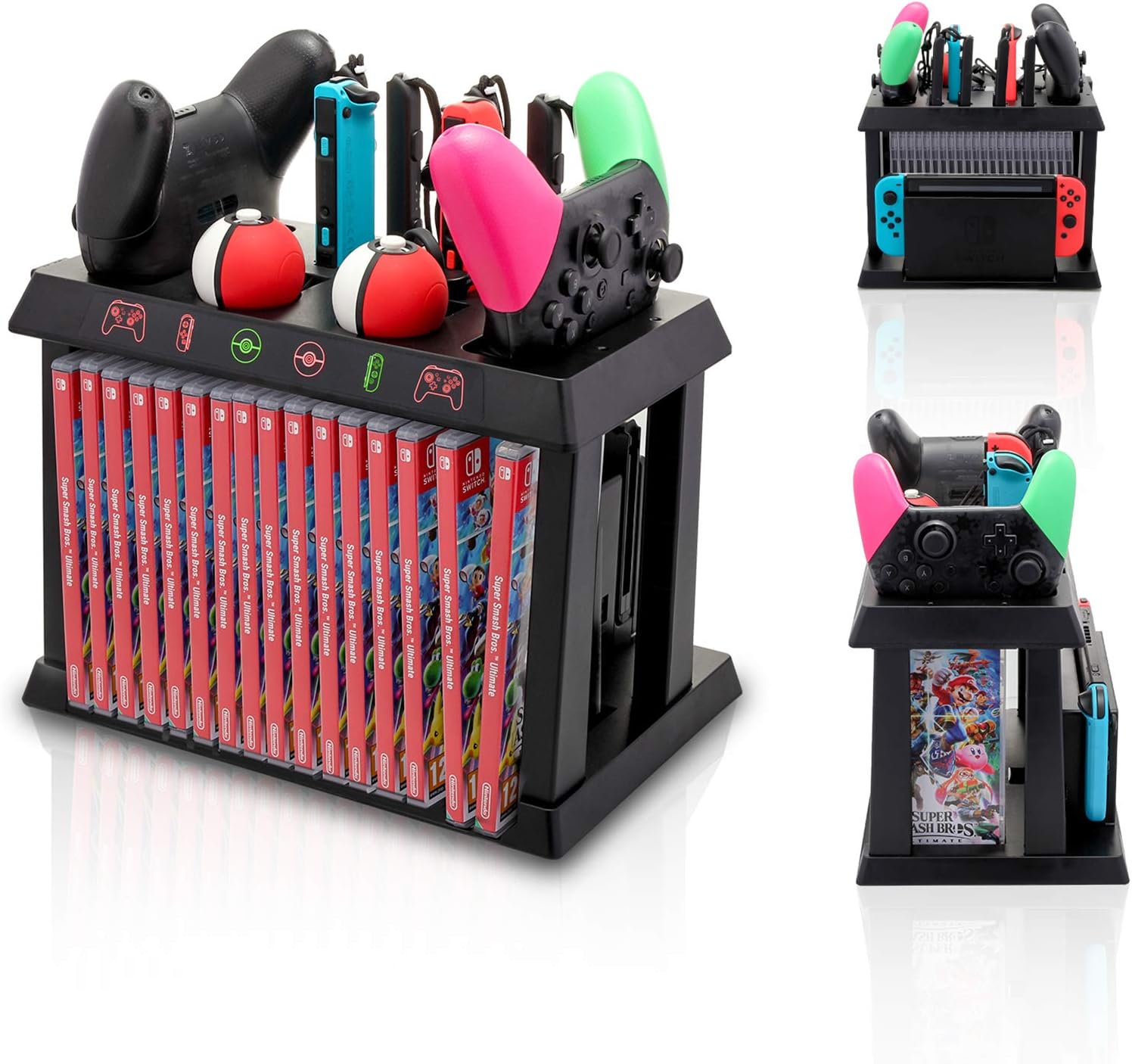 Charging Dock for Nintendo Switch Joy Cons, Pro Controllers and Poke Ball Plus Controllers, Organizer for Nintendo Switch Accessories with LED Indicators
