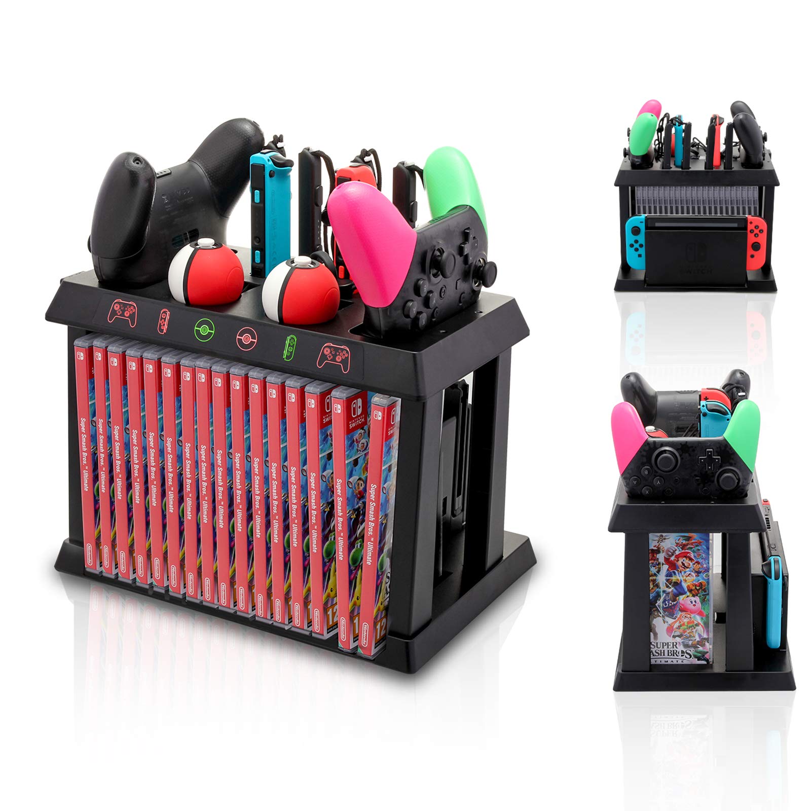 HEATFUN Charging Dock for Nintendo Switch Joy Cons, Pro Controllers and Poke Ball Plus Controllers, Organizer for Nintendo Switch Accessories with LED Indicators