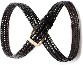 Men Braided Woven Genuine Leather Belt