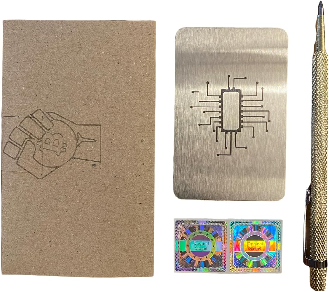 Generisch Bitcoin Wallet BIP39 Portefeuille froid en acier avec stylo à  gravure et étiquettes de sécurité, argenté, 8,5 x 5,5 cm, Classique :  Amazon.fr: Mode