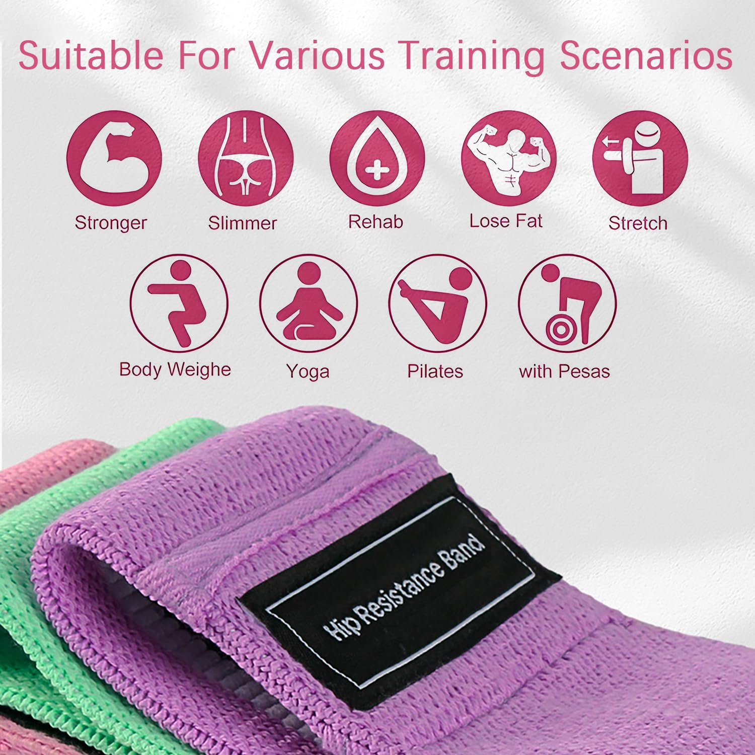Bandes Elastiques de Fitness Antidérapantes en Tissu, 3 Niveaux de Résistance pour Yoga, Fessiers, Sac de Rangement