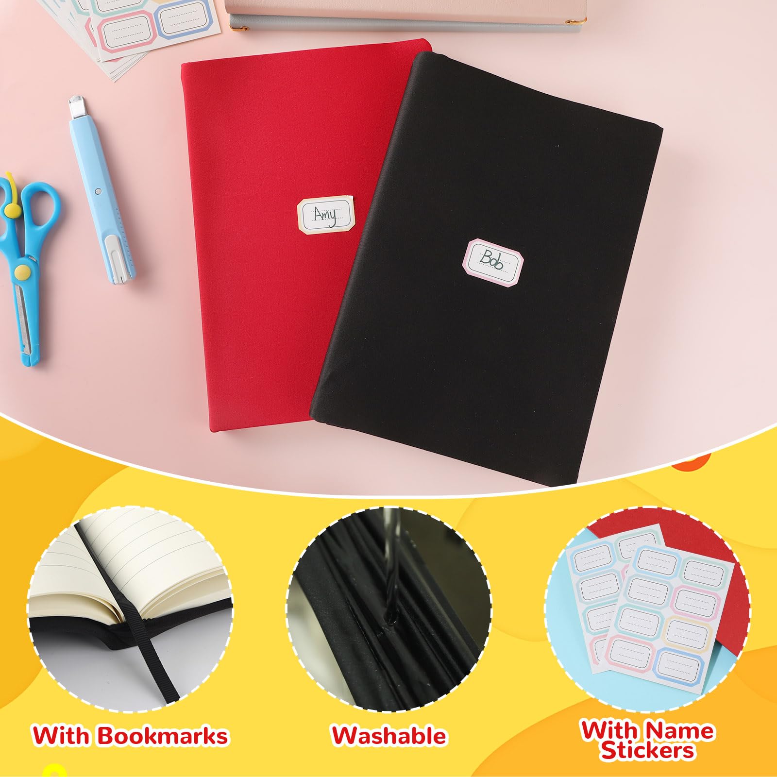 Confezione da 8 copertine protettive per libri, riutilizzabili, in tessuto, 22,9 x 28,9 cm, colorate, elasticizzate, con etichetta adesiva, per la maggior parte dei libri di testo con copertina rigida