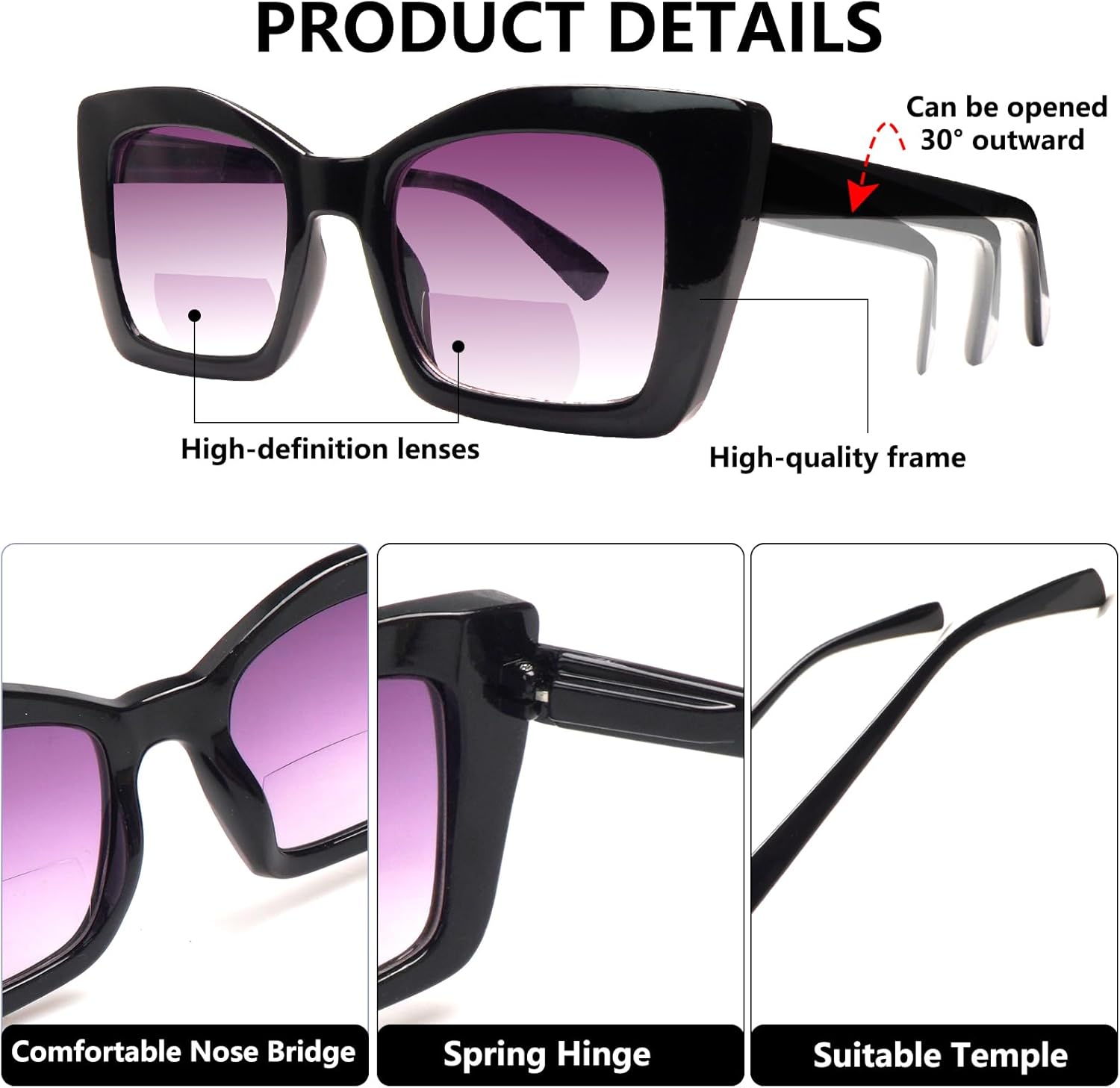 4 Pack Bifocal Sunglasses for Women, Spring Hinge Outdoor Bifocal Reading Sunglasses Large Frame Sunglass Readers - Image 5