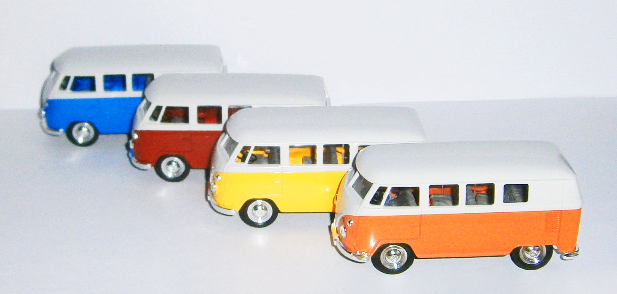 Volkswagen T1 Bus 1963 VW Modell aus Metall mit Rückzugmotor Modellauto Spielzeugauto Spielzeug Auto 4-Farben Welly 08 (Gelb)