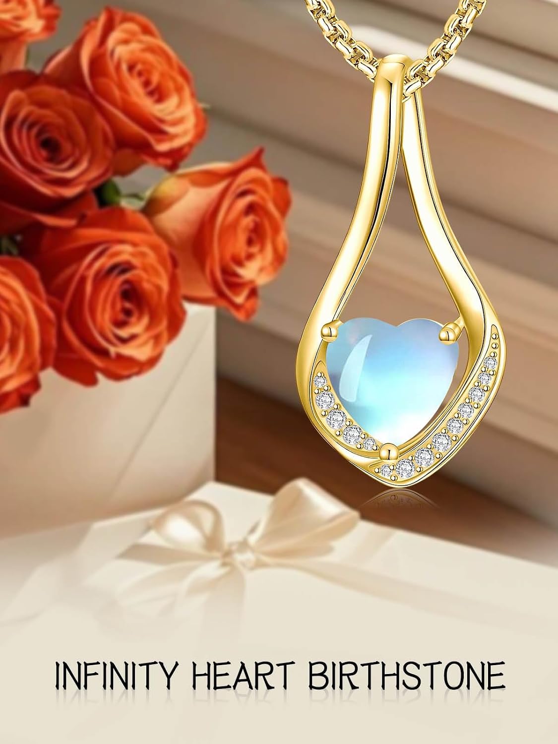Birthstone Necklaces for Women,18k Yellow/White Gold Plated Forever Love Heart Infinity Pendant Necklace Anniversary Jewelry Christmas Birthday Gifts for Wife Girlfriend Daughter