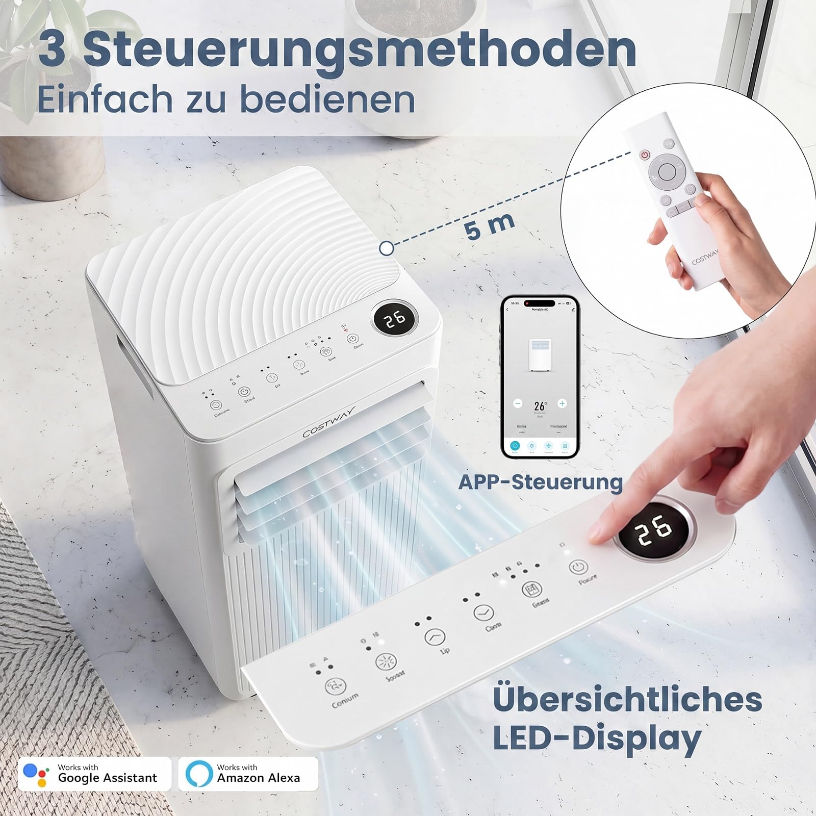 COSTWAY mobile Klimaanlage mit Abluftschlauch, Kühlgerät leise & tragbar | 3 in 1 Klimagerät zum Kühlen, Ventilator & Luftentfeuchter, Air conditioner mit Schlafmodus, 24H Timer, & Fernbedienung