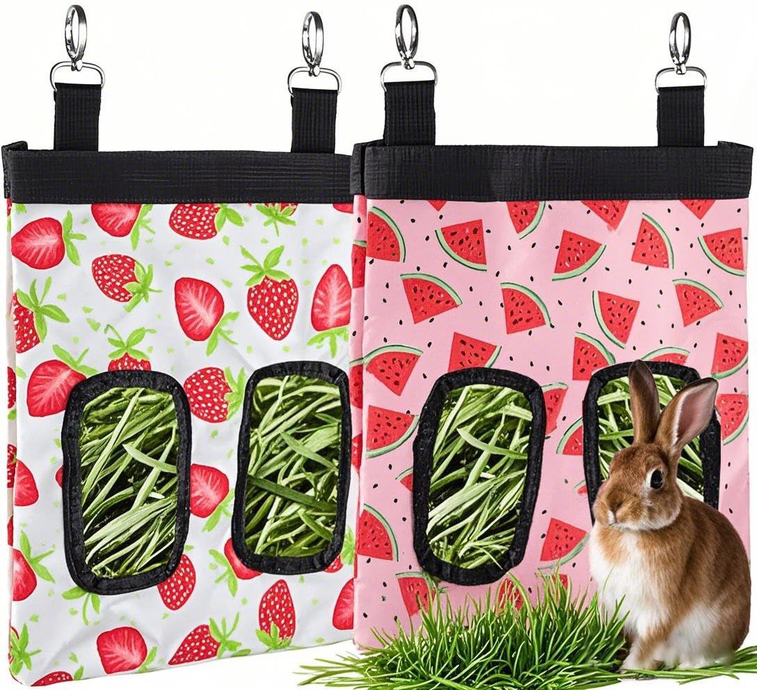 DZWLKJ Guinea Pig Hay Feeder, 2 Pack, 10 x 8 x 0.4 Inches, Stainless Steel, Rabbit Hay Bag, 600D Oxford for Small Pets,Chinchilla,Hamsters