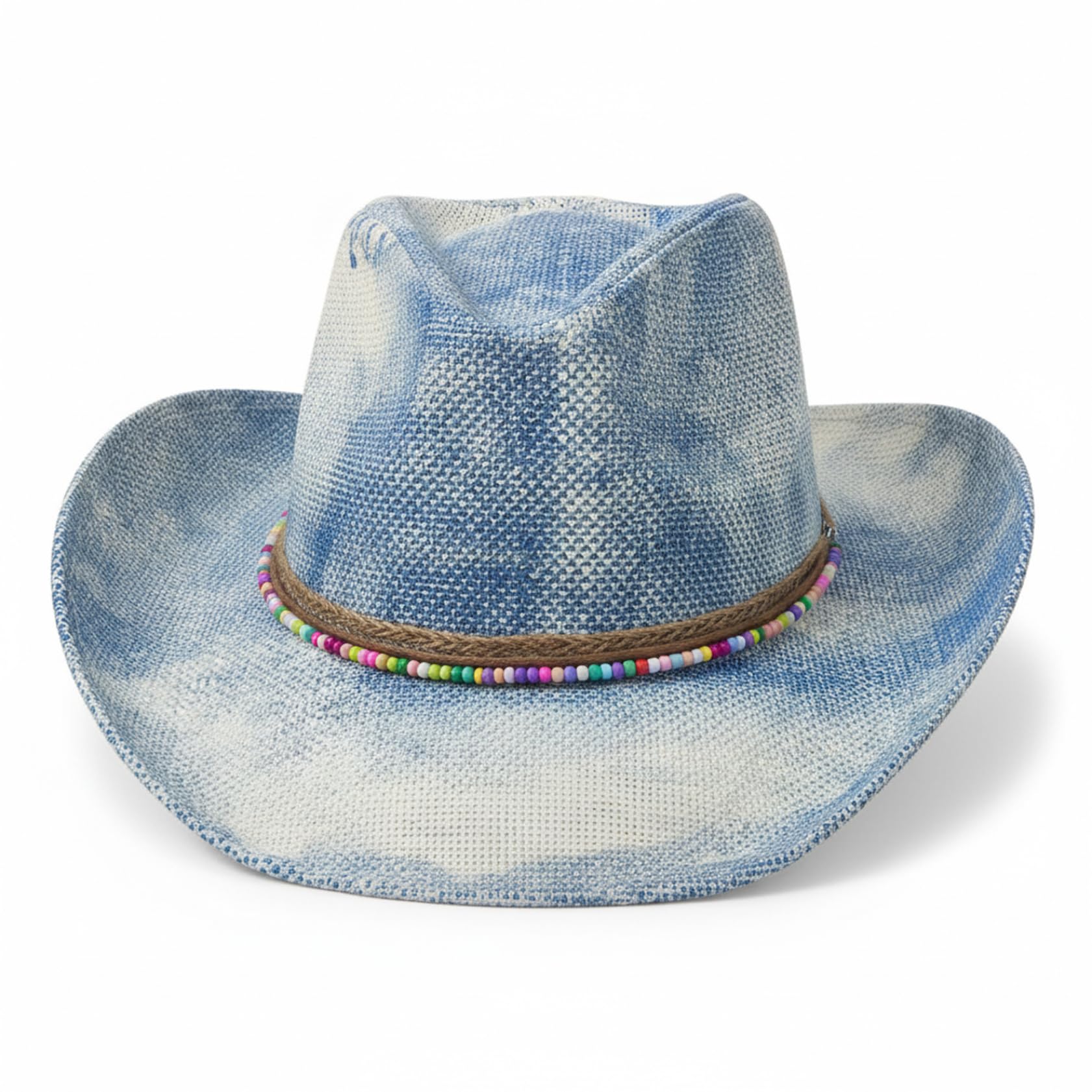 Chapeau de cowboy en denim tie-dye avec perles pour femme - 6