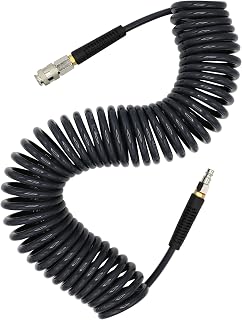 YOTOO Air Compressor Hose Polyurethane Recoil 10m Long 6mm ID x 9.5mm OD with Bend Restrictor, 1/4" Europe Quick Coupler and Plug, Gray