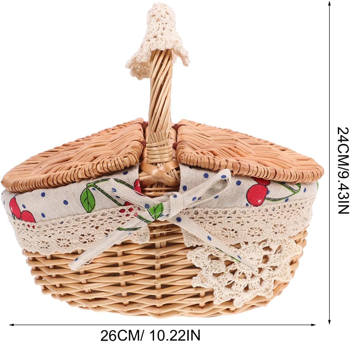 Wicker Picnic Basket with Handle and Lid: Small Handheld Rattan Woven Easter Eggs Collecting Storage Basket for Eggs Fruit Vegetable Picnic Camping and Kitchen Decor 10.23 X 9.44 X 7.28 Inches