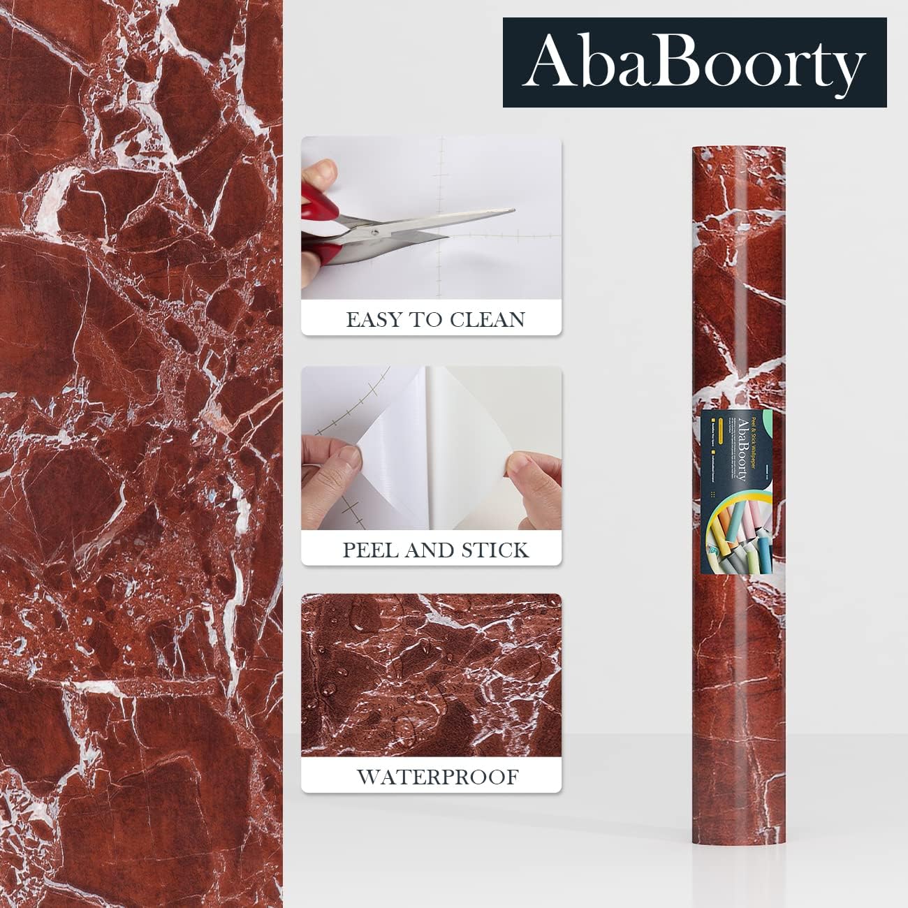 AbaBoorty 400"x15.8" Dark Cherry Red Marble Wallpaper for Countertops Waterproof Faux Granite Contact Paper Covers Counter Top Self Adhesive Vinyl Wall Paper for Decor Bathroom Counters Vanity Desk