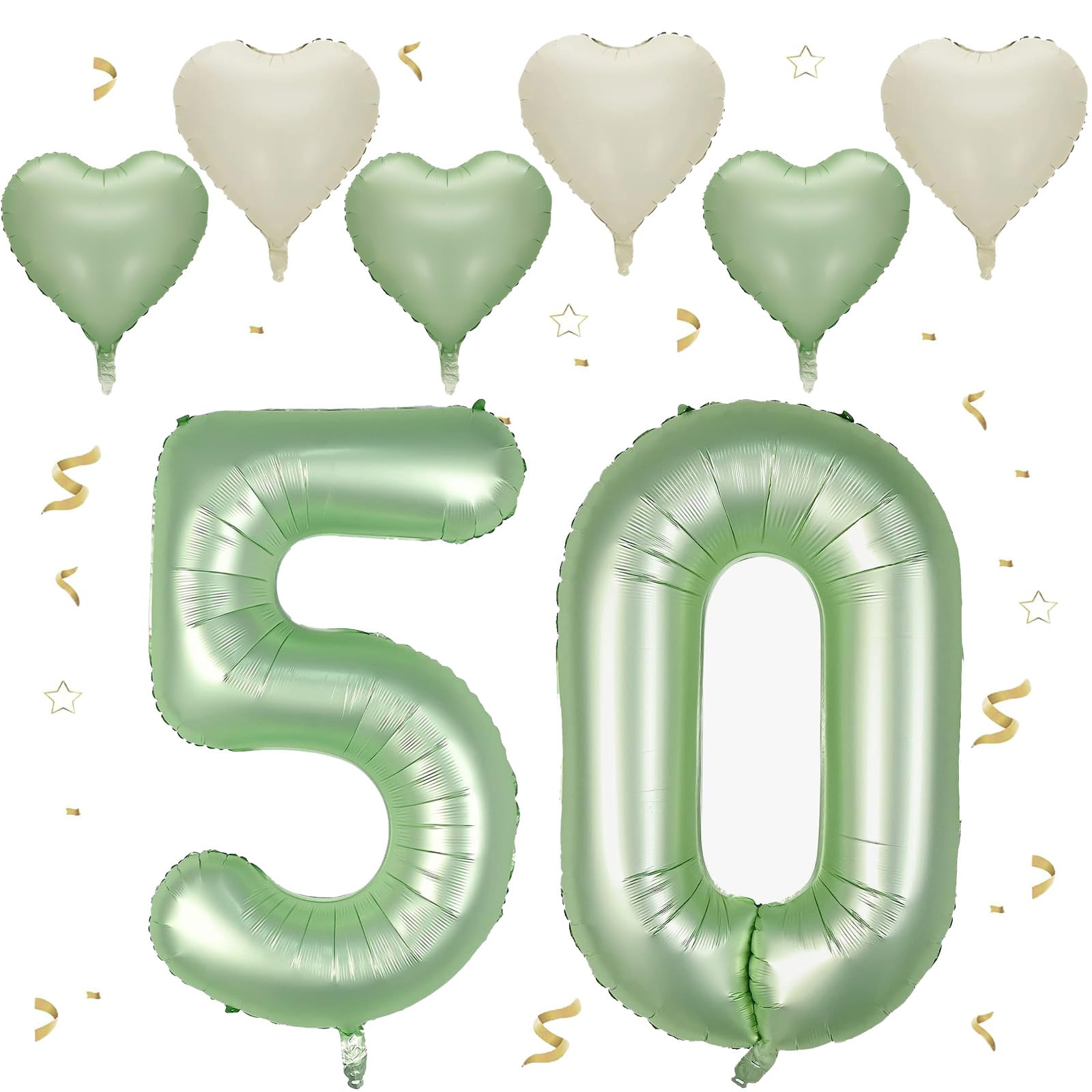 Sage Green 50 Balloons - 40Inch Foil Number 5 & 0 with 6 Metal & Confetti Helium Balloons for 50th Birthday Decorations — image 1