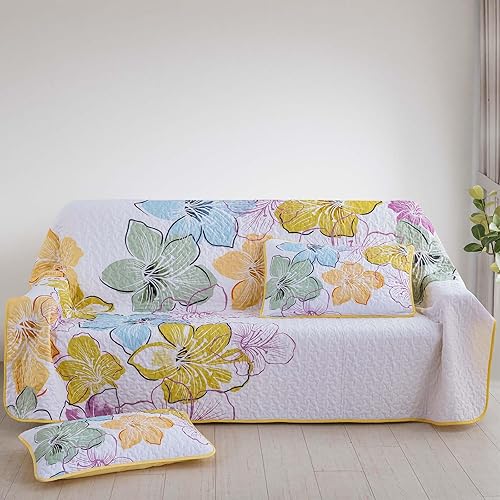 Miniatura 130 de DJY Juego de edredón de 3 piezas, tamaño Queen, con patrón floral amarillo, elegante colcha bohemia con 2 fundas de almohada, juego de ropa de cama