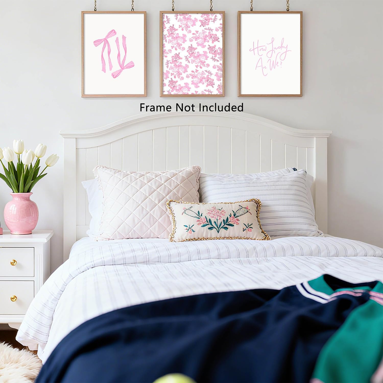 JQ7OL How Lucky Are We Wall Art Set of 3 Pink Bow Wall Art Preppy Posters Coquette Picture Canvas Print Kawaii Room Decor for Girls Room Trendy Bedroom Painting 12x16 In Unframed image 3