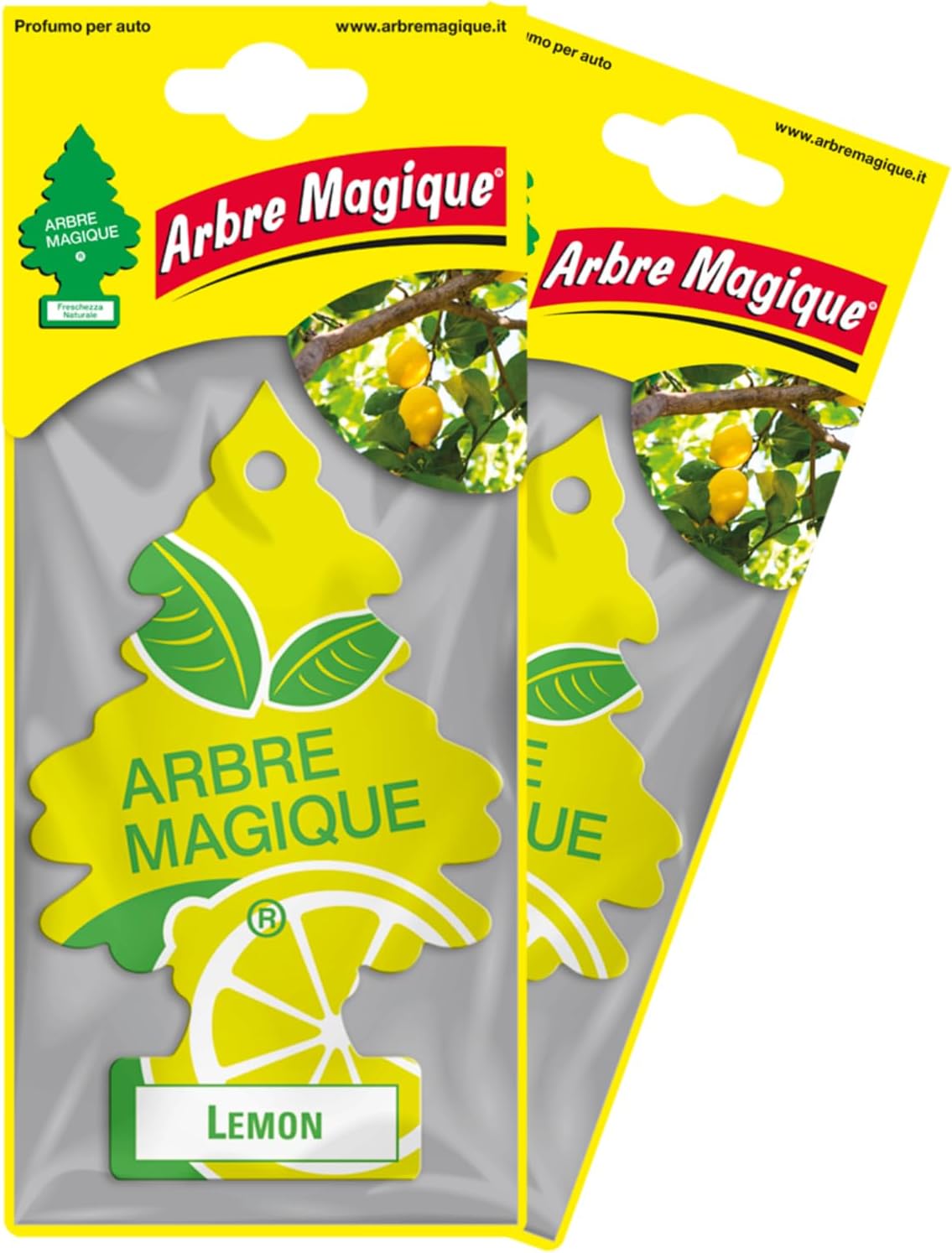 Arbre MagiqueDuo Pack Lemon - Car Air Freshener - Lemon Fragrance - 7 Weeks of Energy and Freshness - Constant Duration - Amazing Aroma Blend