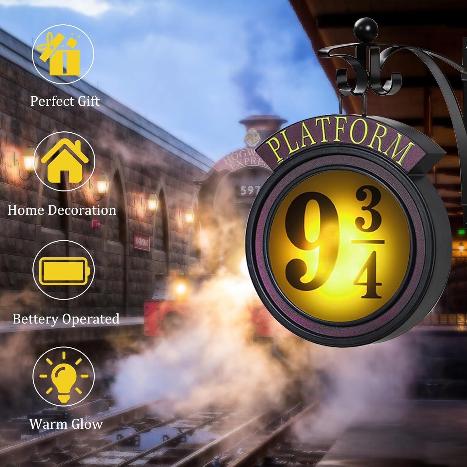Vintage Platform 9 3/4 Night Light, Hanging Platform 9 3/4 Sign Wall Light, Home Decor 9 ¾ Sign Lights Decoration, Halloween Christmas Gift for Family and Friends
