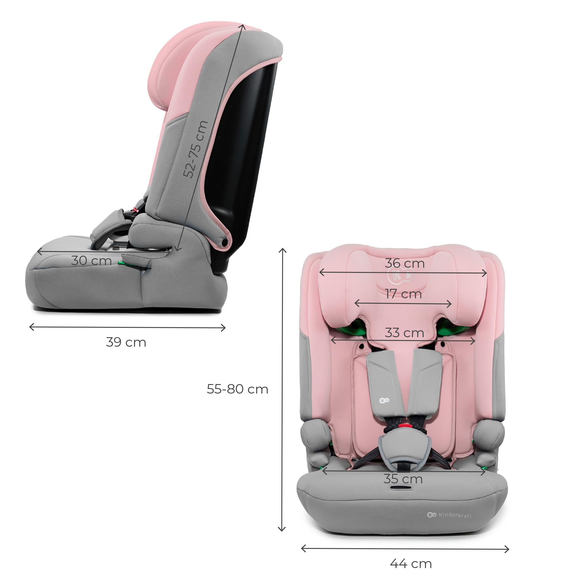 Kinderkraft I-COMFY fotelik samochodowy i-Size 76–150 cm, ISOFIX z nogą stabilizującą, bezpieczny i wygodny, regulowany zagłówek, ochrona boczna SPS, 5-stopniowy reclining, Pink