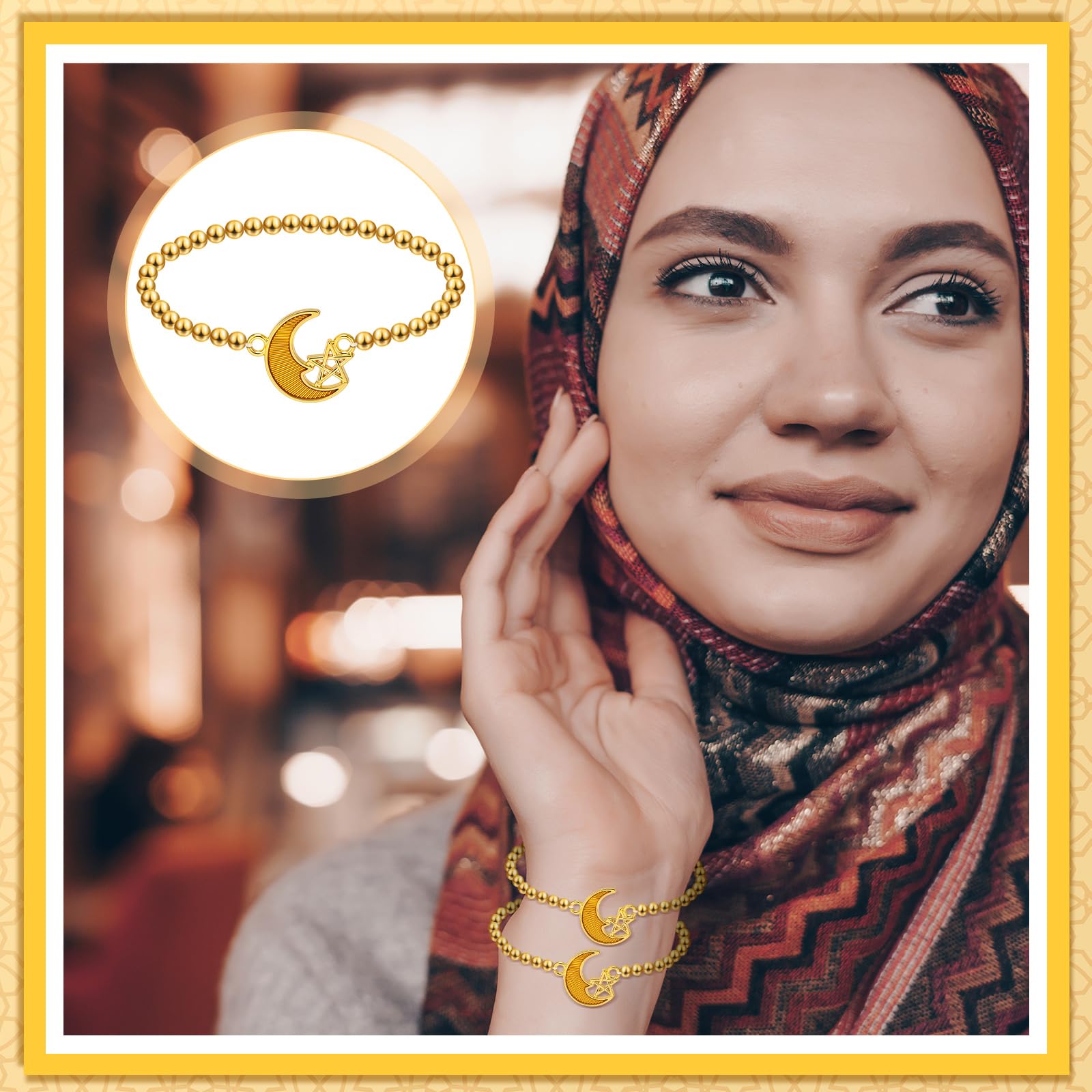 Huquary Eid Mubarak Adjustable Bracelet Gift Bulk Muslim Islamic Ramadan Eid al Fitr Bracelet Islam Tasbih Allah Party Favors