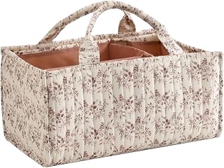 Fabric Floral Diaper Caddy Organizer - Large Capacity with Handles &